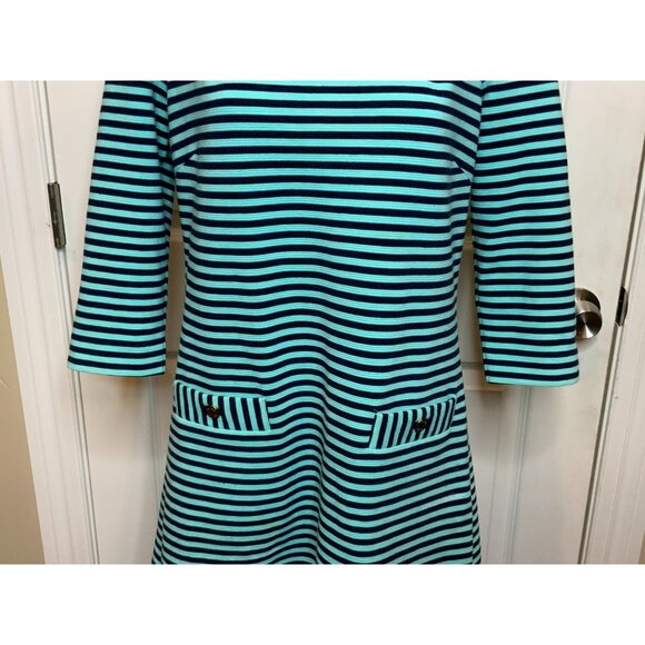 Lilly Pulitzer Blue Ribbed Striped Charlene Shift Dress W/ Pockets, Size L - Picture 3 of 8